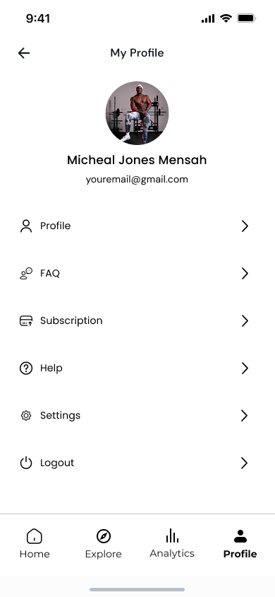 Fit By Jonetics app profile screen showing user statistics and progress
